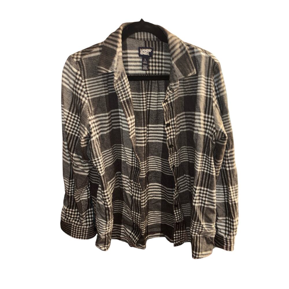Women’s Land’s End Flannel, Black & White, like new, Size large